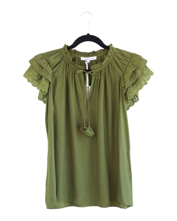 Blusa Verde Olivo con Encaje ROSE + OLIVE PF1A2926