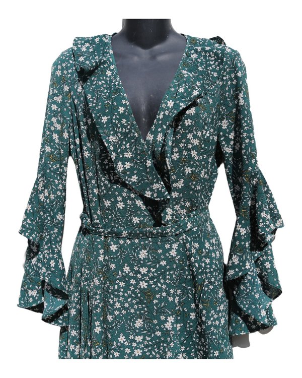 Vestido Floral Verde Wrap con Volantes MAX STUDIO PF1A3155 - vista alternativa